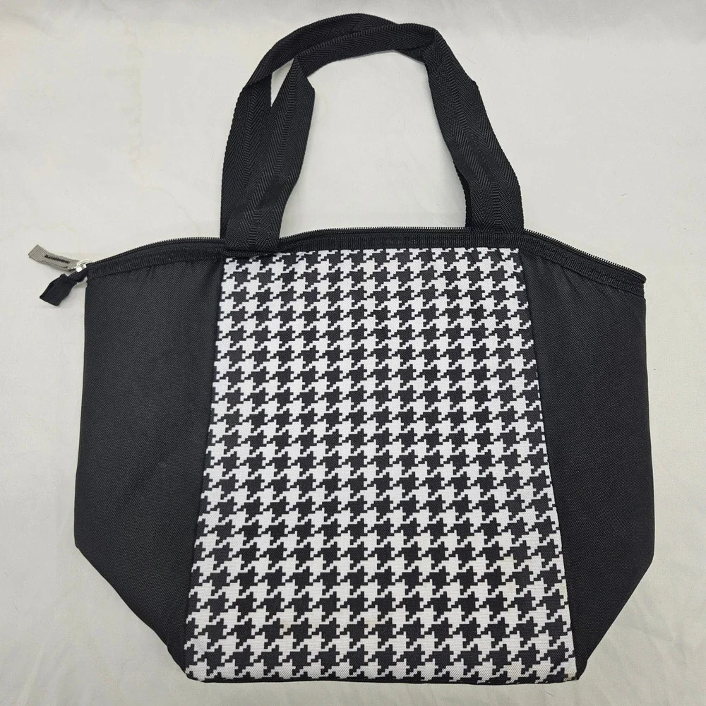 Igloo Lunch Tote Bag Womens OS Black White Houndstooth Insulated Zippered Cooler
